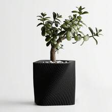 ORIZZONTE Modern Square Decorative Vase With Slanted Spiral Texture – Geometric Design For Succulents And Small Indoor Plants – Home/Office Gift Idea – Available In 2 Sizes – 100% Made In Italy, Shipping From Italy - 黑色 - 查看 11