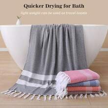 Beach Towel Oversized 180x90cm Turkish Cotton Super Soft And Highly Absorbent With Tassels For Beach Pool Bath Spa And Travel Grey - Grey - View 4