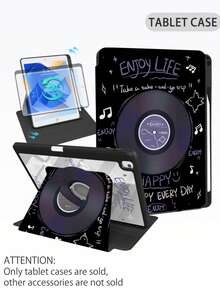 1 Piece, Purple Record CD Pattern Double-Sided Printing Tablet Rotating Protective Case, Transparent Acrylic Back Cover, Suitable For Ipad 10/9/11th 2025, Supports Automatic Wake/Sleep, Multi-Angle Support Method, With Pen Tray, Essential Protective Case Accessories For Office And Study, Non-Magnetic Protective Case - Purple - View 11