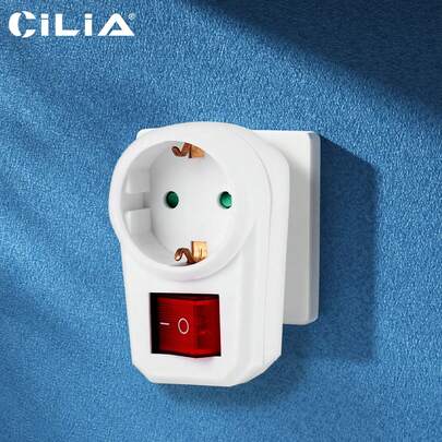 CILIA Bộ chuyển đổi phích cắm cỡ lớn (1/2 chiếc) có công tắc, thích hợp sử dụng tại nhà, du lịch, văn phòng, trường học, màu trắng.