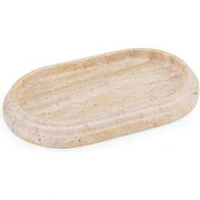 Marble Cosmetic Tray Handmade Travertine Decorative Trays For Bathroom Decor And Countertop Accessories Perfume Candles And Jewelry Tray For Cosmetic Organizer - 石灰華米色 - 查看 1