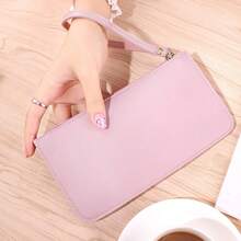 1Pc Pu Leather Wristlet Clutch Bag Cell Phone Wallet Purse Wristlet Wallet Purses And Handbags For Women - Multicolor - View 4
