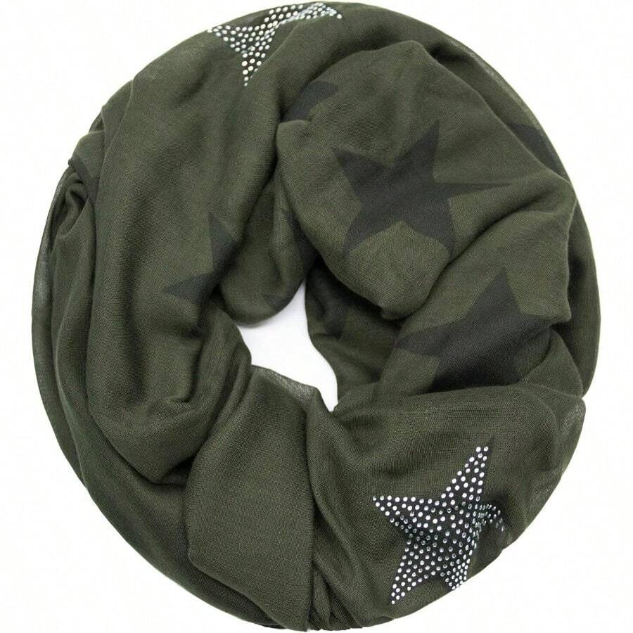 S201703 - Bufanda larga con diseo de estrellas, muchos colores, verde oscuro, 170cmx 80cm - inicial - Ver 1