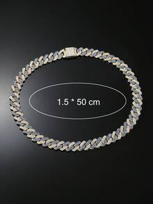 1 Set Men's 14mm Wide Hip Hop Style Fully Iced Out Diamond-Shaped Dual-Tone Cuban Link Chain Necklace And Bracelet Set - Style a - View 4