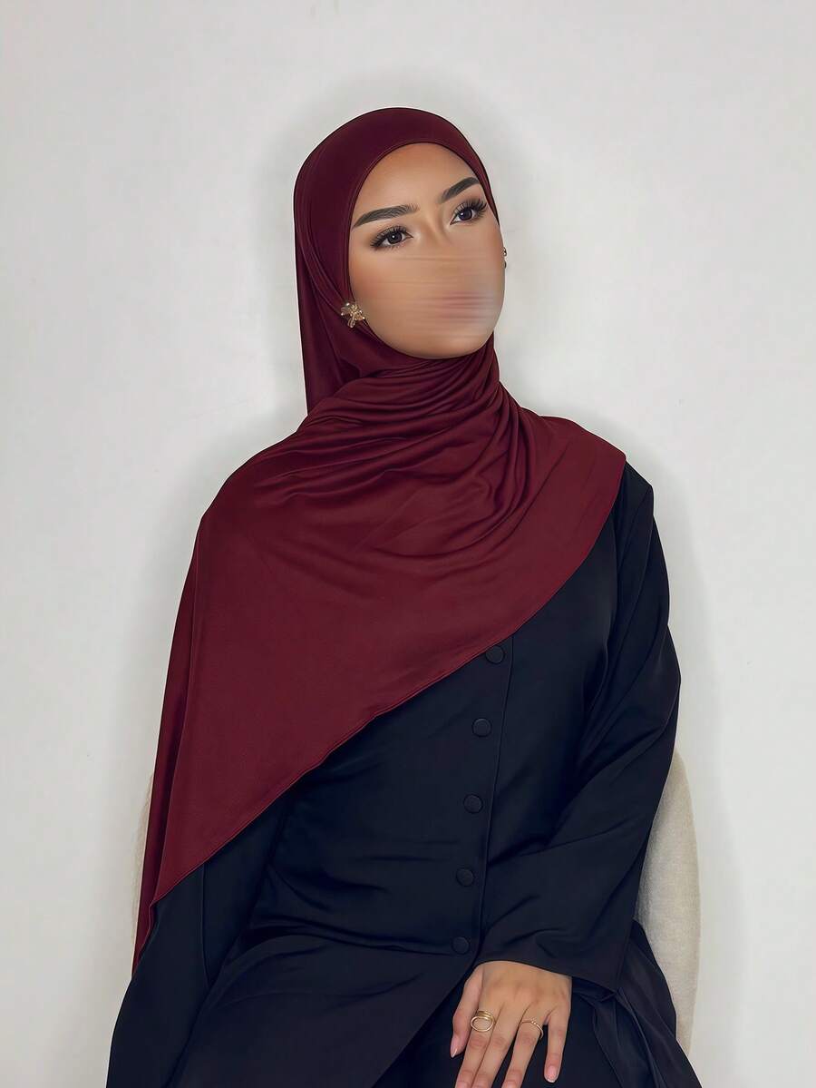 1 chiếc khăn quàng cổ viền đơn giản, màu trơn, thanh lịch, thường ngày dành cho nữ, khăn trùm đầu bằng vải dệt kim cao cấp Viscose Jersey, khăn trùm đầu dài kiểu khăn xếp, thích hợp cho cuộc sống hàng ngày, đi chơi và tụ tập