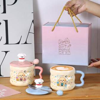 1 Set Cute High-Quality Mug With Lid & Spoon, Coffee Cup For Home, School, Office, Self-Use Or Gift
