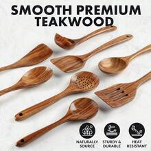 Zulay Kitchen Premium 8Piece Wooden Spoons Smooth Finish Natural Teak Wood NonStick Handmade - Brown - View 2