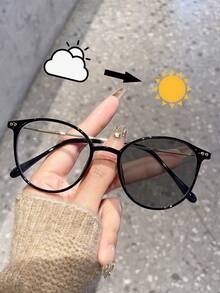1副女士圆形日常休闲简约时尚透明镜片眼镜，适合外出、上学、通勤等场合。 - 黑色變色 - 查看 10
