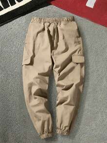 3pcs Tween Boys Casual Minimalist Faux Pocket Outdoor Sports Drawstring Cargo Pants - Multicolor - View 4