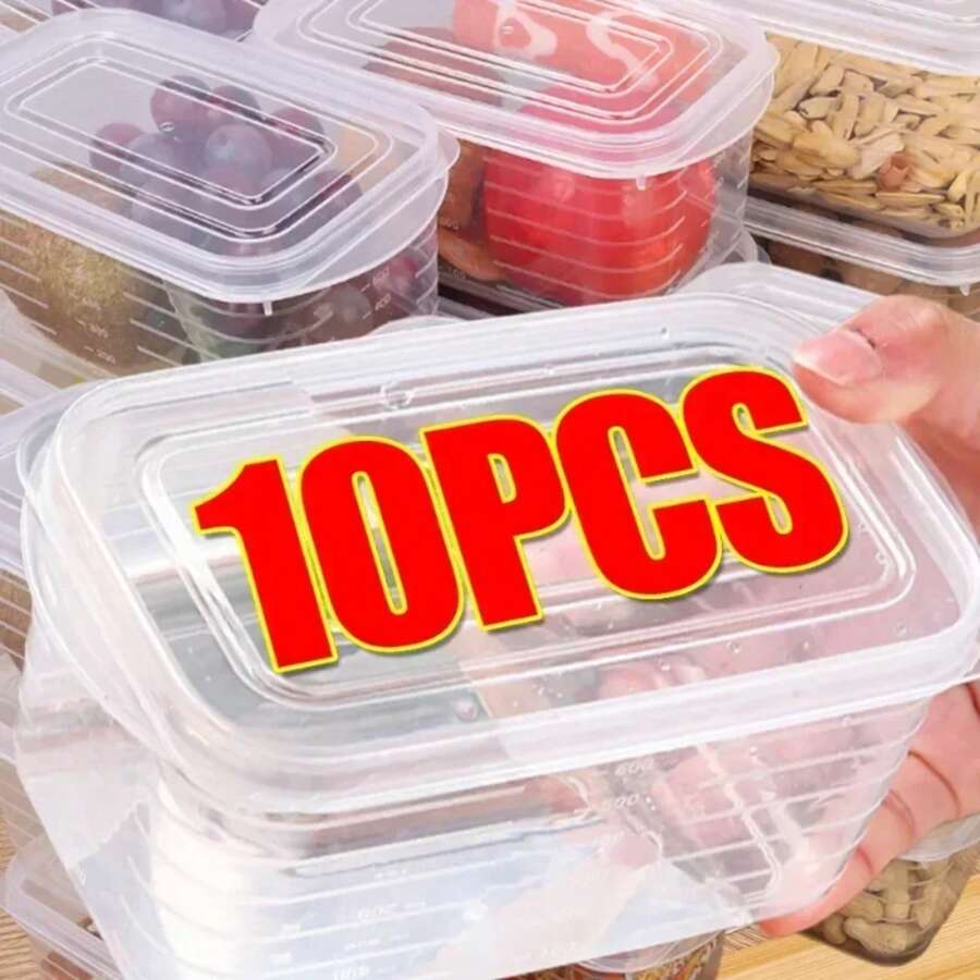 Caja para congelar carne para refrigerador, cajas de conservación de alimentos, contenedor de almacenamiento fresco de verduras con tapa, contenedor para verduras y verduras, 1/10 Uds. - 700 ml (3 unidades) - Ver 1