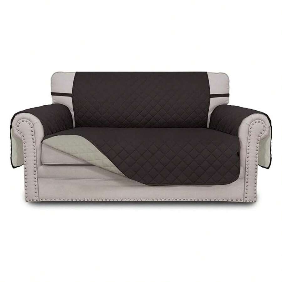 Reversible Loveseat Couch Cover For 2 Cushion Couch Sofa Cover For Dogs Water Resistant Furniture Protector With Foam Sticks Elastic Straps For Pet Loveseat, Chocolate/Beige - Multiwarna 1975 - View 1