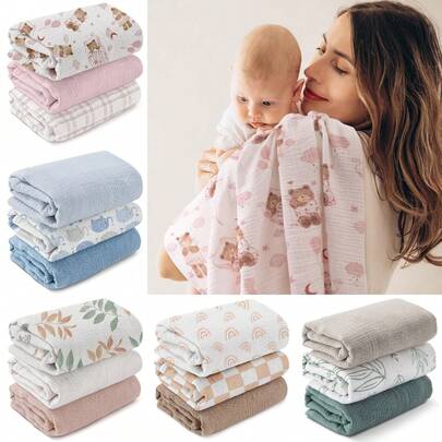 3 piezas de mantas de envolver para bebé, suaves y transpirables, adecuadas para recién nacidos, unisex, se pueden usar para eructar, artículos esenciales para bebés, excelentes como regalos