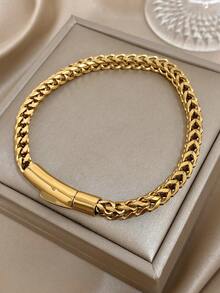 1 pièce Bracelet chaîne cubaine de luxe en acier inoxydable plaqué or 18 carats, cadeau pour femme, mère, Noël, festival, Thanksgiving, carnaval, mariage, rave/bal de promo/fête/accessoires quotidiens, cadeau pour anniversaire, Saint-Valentin, bijoux bohèmes, cadeaux pour demoiselles d'honneur - Multicolore - Voir 10