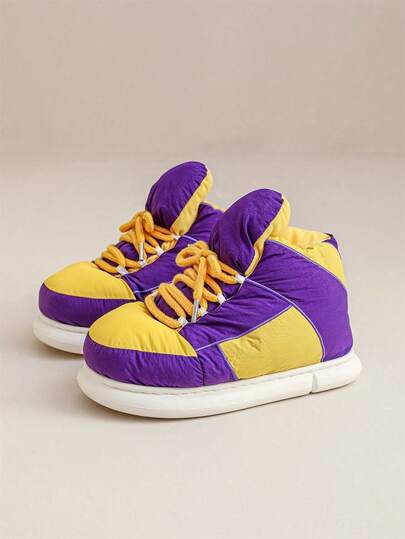 أحذية منزلية/خارجية للأزواج بطراز كاجوال كوليج، ملونة، دافئة، مانعة للانزلاق، ناعمة، بأربطة، سميكة، من مادة البي في سي/الإيفا، مناسبة للخريف والشتاء