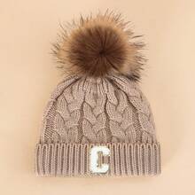 1 gorro de malha com letras para bebê, macio, quente e confortável para meninos e meninas, uso ao ar livre no outono e inverno.