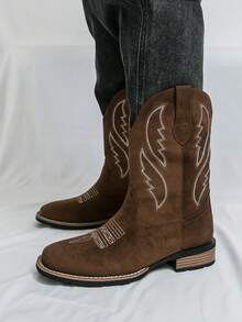 Men's Retro Boots, Suede Embroidered Western Boots, European And American Style High-Top Motorcycle Boots