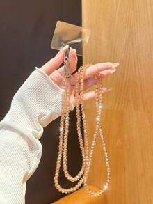 1pc Handmade Shiny Glass Bead Chain, Suitable For Phone Straps, Wrist Chains, Shoulder Straps, Compatible With Bags - Coral Pink - View 3