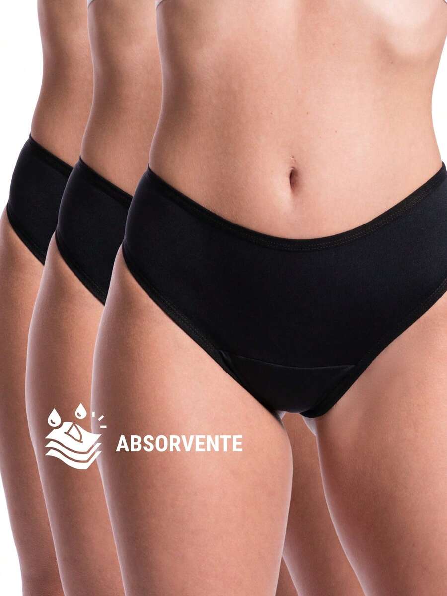 Set Of 3 Reusable Cotton Menstrual Panties, Hygienic, Antibacterial, Breathable Cotton - màu đen - Xem 1
