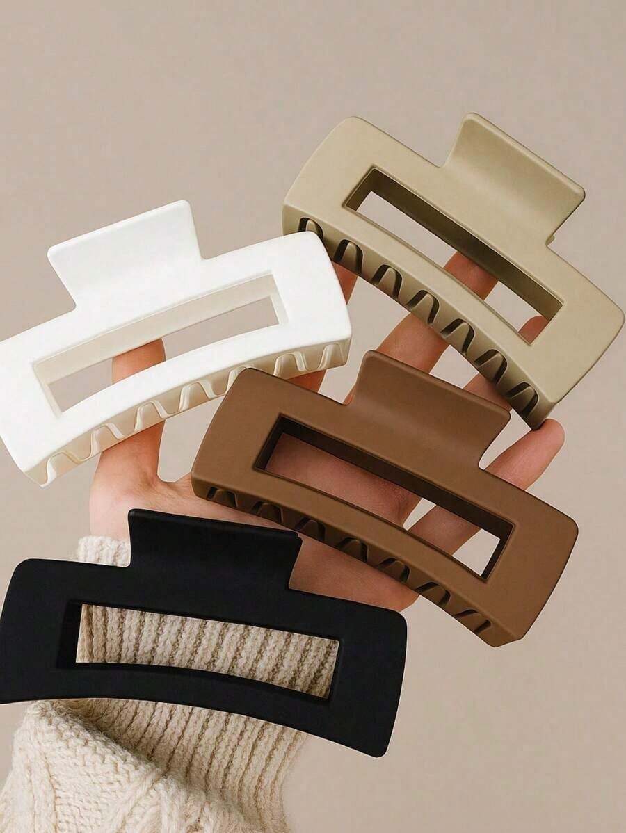 1 Peças Grampo de Cabelo Plástico Leve de Grande Tamanho Quadrado, Preto/Branco/Marrom, Fashion, Elegante, Alta Qualidade, Adequado para Atividades Diárias ao Ar Livre, Penteado, Lavagem de Rosto, Maquiagem, Acessórios de Vestuário, Acessórios de Cabeça, etc. - ALEATÓRIO - Visão 1