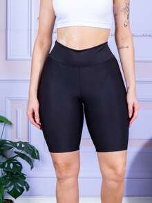 Women Sports Shorts - 黑色 - 查看 2