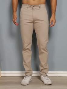 Set Of 3 Men's Ribbed Knit Trousers With Buttons And Pockets. Slightly Stretchy Fabric For Greater Comfort And Style. - Verde Militar-Caqui-preto - Xem 4