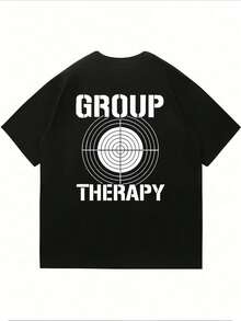 Camiseta gráfica de terapia grupal de talla grande. Algodón premium, ajuste cómodo, transpirable, hip-hop callejero, estampado artístico, impresión a doble cara. - Negro - Ver 3