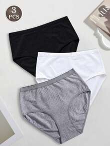 3Pcs Women Briefs Underwear Knickers Panties Intimates Breathable High-Waist Underpants Daily Wear Loungewear Daily Fitness Comfy Panty Soft Fabric Essentials