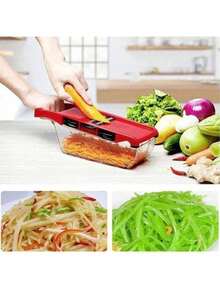 六合一蔬菜切片器和切丁器，带钢刀片，可切片、削皮、削胡萝卜、刨丝、切丁，厨房配件