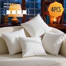 White Square Pillow 4-Piece Set – Sofa Pillow, Soft Fabric, Furry Texture, Suitable For Bed Or Sofa Use – Bedding, Graduation Gift, Home Decor, Dorm Sleep Protection, Plush Filled Core, Daily Use, Simple Appearance, 18in 20in 22in - 白色4只 - 查看 4