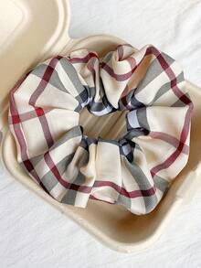1pc Oversized Plaid Hair Scrunchie, Cute Pig Design Colorful Printed Fabric Hair Tie, Unique Ponytail Holder, Classic Hair Accessory Makeup Home Gym Woman Accessories Head Accessories Elastic Band Beauty Home Hair Accessories - Multicolor - View 5