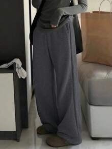 1件装少女休闲舒适美式个性抓绒裤，秋冬季 - 深灰色 - 查看 6