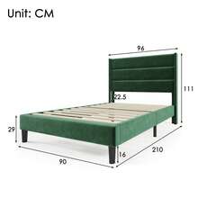 Upholstered Bed 90 X 200 Cm, Bed Frame With Slatted Base And Headboard, Upholstered Double Bed, Dark Green Velvet Fabric Cover, Timeless Modern Design, Youth Bed - Green - View 3