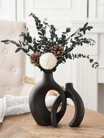 Bohemian Geometric Ring Art Vase In Multiple s, Couples Set Vase, Matte Moderne Perfect Living Rooms Or Creative Spaces Interior ers Aesthetics Enthusiasts, Personalized Display Of Dried Flowers Artistic Bouquets, Distinctive Home Ho warming Ornament view 4