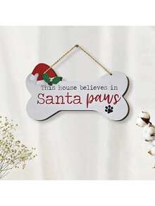 1 件现代狗骨头圣诞设计 - 这家相信圣诞节爪子木制壁挂装饰，适合节日家居装饰，通用尺寸 - 无需电源或羽毛 - 彩色 - 查看 4