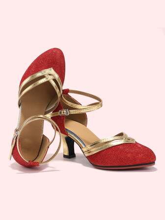 Zapatos de baile para mujer con tacones altos y suelas de goma, adecuados para baile interior y exterior, como baile latino, tango, vals, salsa, zapatos de boda rojos