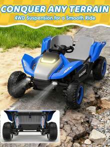 Joystroll 2-Seater 4WD Ride On UTV Truck, Electric Car With Remote Control, Music & Story Function, Ideal Gift For Xmas & Birthday - Blue - View 7