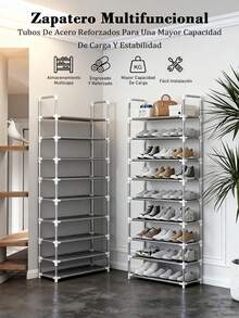 Zapatero de metal resistente de 3/4/5/6/7/8/9 capas, zapatero simple, fácil de montar, adecuado para entrada. Pasillo, dormitorio, sala de estar, hogar, dormitorio. - Blanco - Ver 13