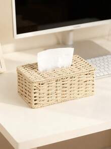 1个手工编织纸巾盒，长方形带盖，波西米亚风格装饰编织盒，适用于浴室、卧室、书架、客厅、家居、餐厅、酒店等场所的纸巾收纳，现代简约设计，多种颜色可选 - 彩色 - 查看 16