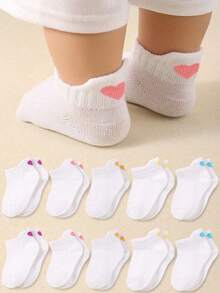 5 Pairs Baby Socks, Heel Pull Design To Prevent Slipping, Heart Pattern Decor, Soft & Skin-Friendly, Ankle Socks, Suitable For Daily Wear/Gifting/Travel, Applicable For Autumn/Winter, Newborn/Infant/Toddler Socks, Halloween, Thanksgiving, Christmas Gift - Multicolor - View 13