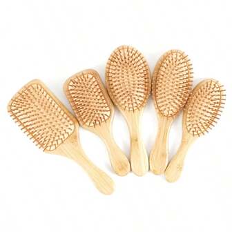 1支竹制气垫按摩梳，便携式梳子，竹柄按摩头皮梳，家居必备，浴室工具