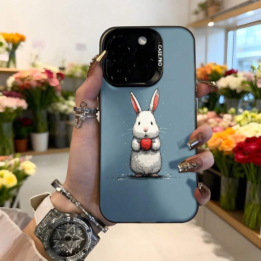 Cubierta de telefono con diseño de conejo con corazon rojo color azul claro para iPhone adecuada para uso diario y regalos Aplicable a los teléfonos de la serie Apple y Galaxy - Negro - Ver 1