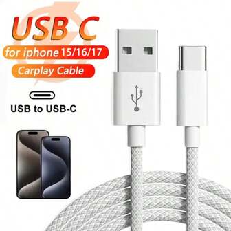 This CarPlay Data Cable (USB-A To USB Type-C) Is Compatible With IPhone 17 16 15/Pro/Pro Max/Plus,And Also Compatible With IPad,IPad 10th Generation,Galaxy S25 S24 S23 S22 S21 S20/Ultra Note 10/S10G,Etc,Supporting CarPlay,USB-C Data Cable And Data Transfer