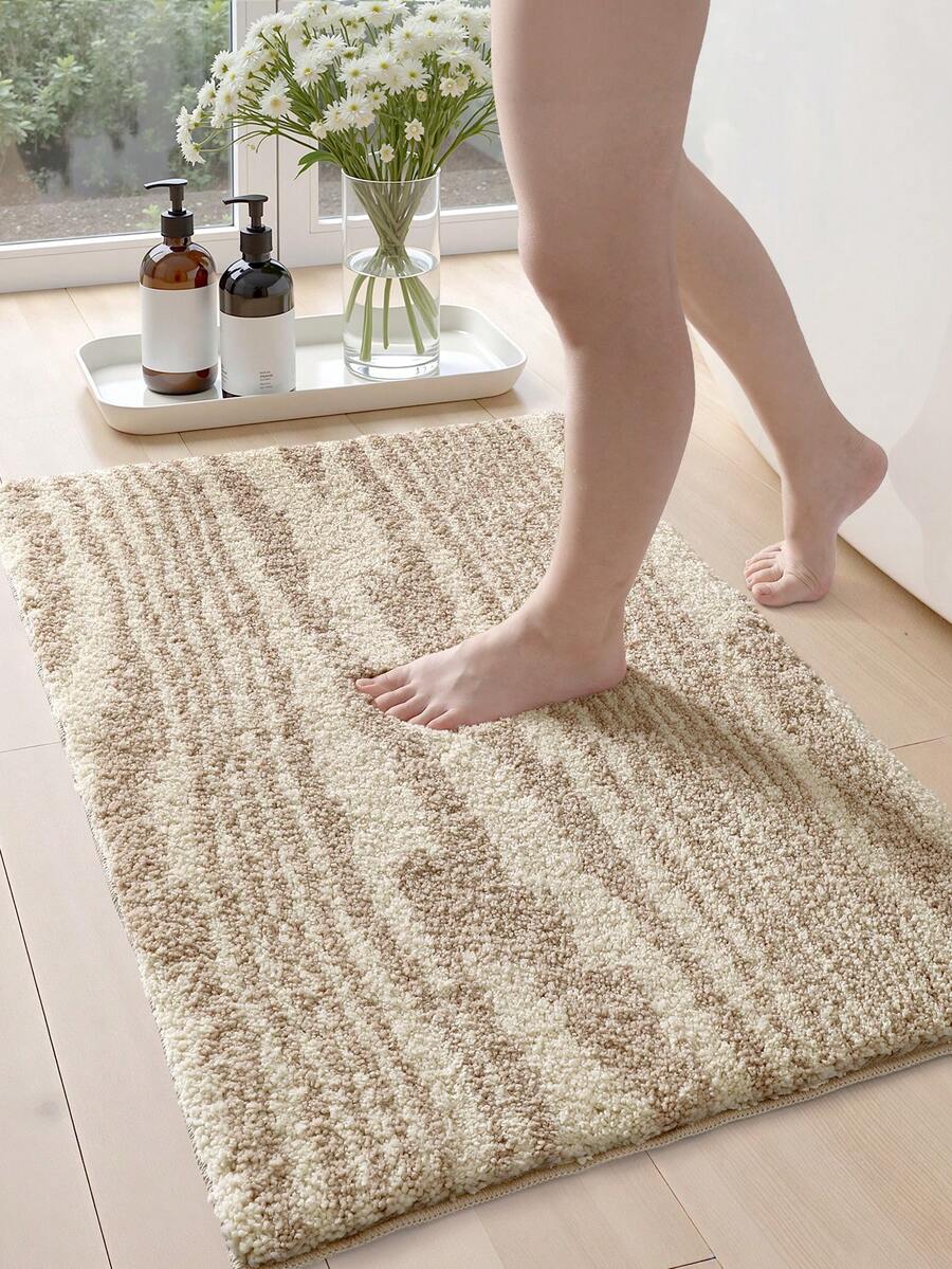 DAJIANG 1pc Khaki Geometric Bathroom Mat, Wood Grain Pattern Bath Rug Carpet, Soft Absorbent Classroom Rug Bath Runner, Non-Slip Backing And Machine Washable Area Rugs, Living Room, Vanity, Bathtub, Shower - Nhiều màu - Xem 1