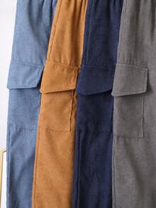 男童秋冬灯芯绒裤套装，4件套，3D恐龙字母印花工装裤，舒适休闲裤，适合男童休闲、上学、生日派对、日常穿着。 - 彩色 - 查看 4