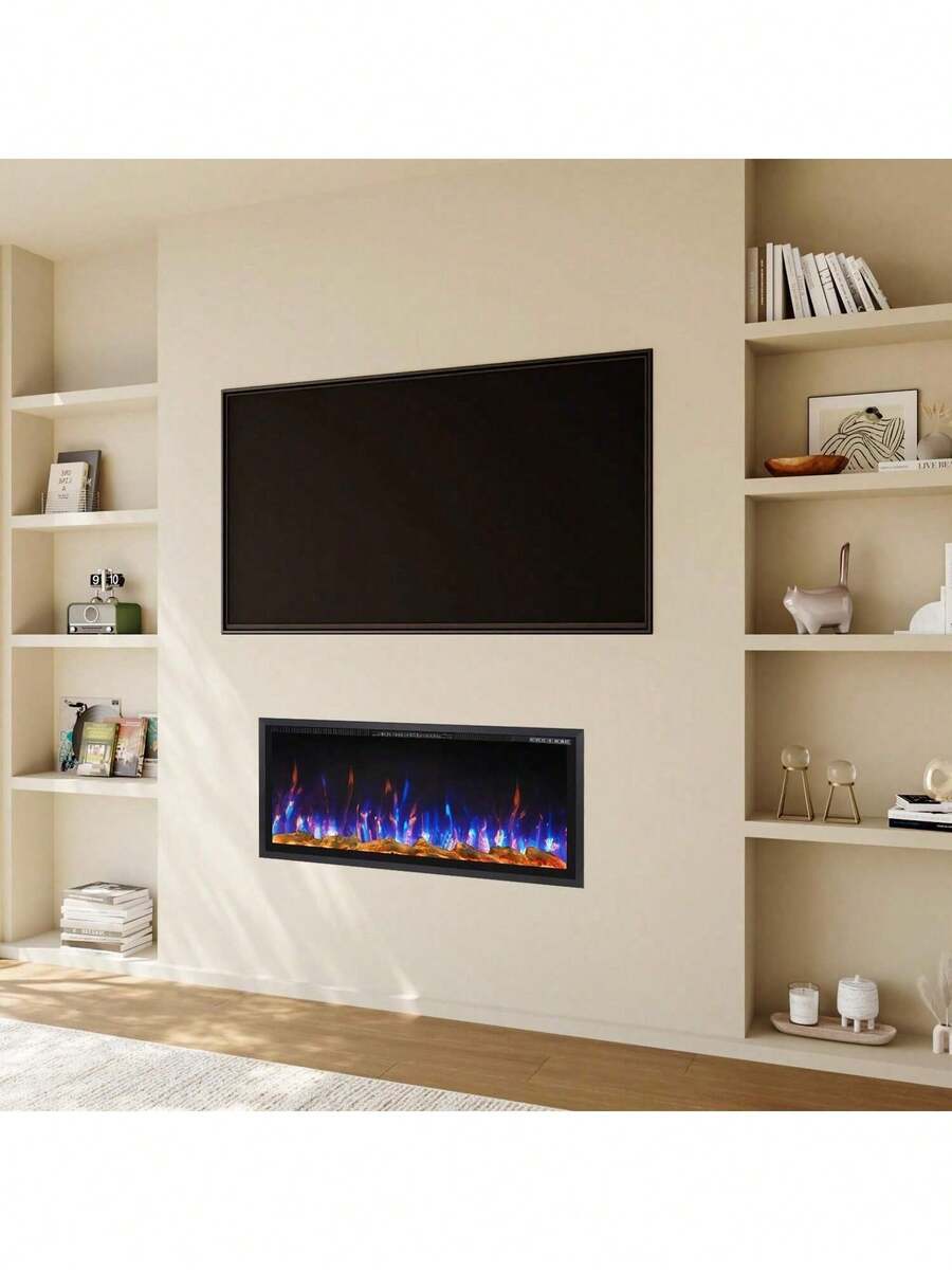 42"Electric Fireplace With Ultra Narrow Frame, Recessed And Wall Mounted, Low Noise, With Remote Control With Timer, Adjustable Flame Color And Speed, 750 / 1500W - 42inch - View 1