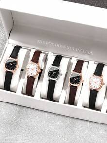 5 件女士皮带优雅时尚方形数字小表盘经典小学院风石英表组合套装，送给女孩的最佳礼物，适合生日、节日、返校季礼物和日常佩戴，不含礼盒 - 彩色 - 查看 7