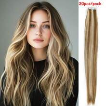 20 piezas de extensiones de cabello con cinta sintética para mujeres - Extensiones de trama invisible sin costuras, lisas y sedosas para moda femenina, fáciles de aplicar - Multicolor - Ver 20