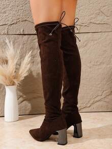 Women's Retro Fashion Sexy New Elegant Comfortable Chunky Heel Knee-High Boots, Autumn/Winter - Brown - View 5