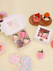 5/10个装白色带窗口烘焙盒，尺寸分别为4x4x2.5英寸/6x6x3英寸/12x12英寸，附赠贴纸，适合盛放零食、甜点、巧克力草莓、迷你蛋糕等，方便携带和展示。 - 彩色 - 查看 4