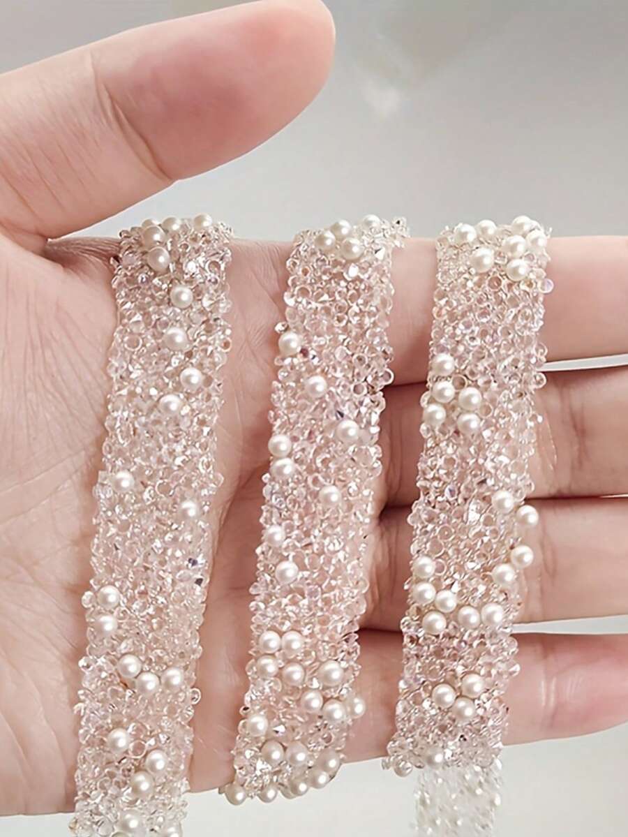 1 Cuộn ruy băng đính đá lấp lánh, băng keo kim tuyến PVC màu trắng ngọc trai và màu sâm panh, dễ cắt và dán, thích hợp cho các dự án thủ công DIY, đám cưới, sinh nhật, gói quà, trang trí tóc (không cần may). - Nhiều màu - Xem 1